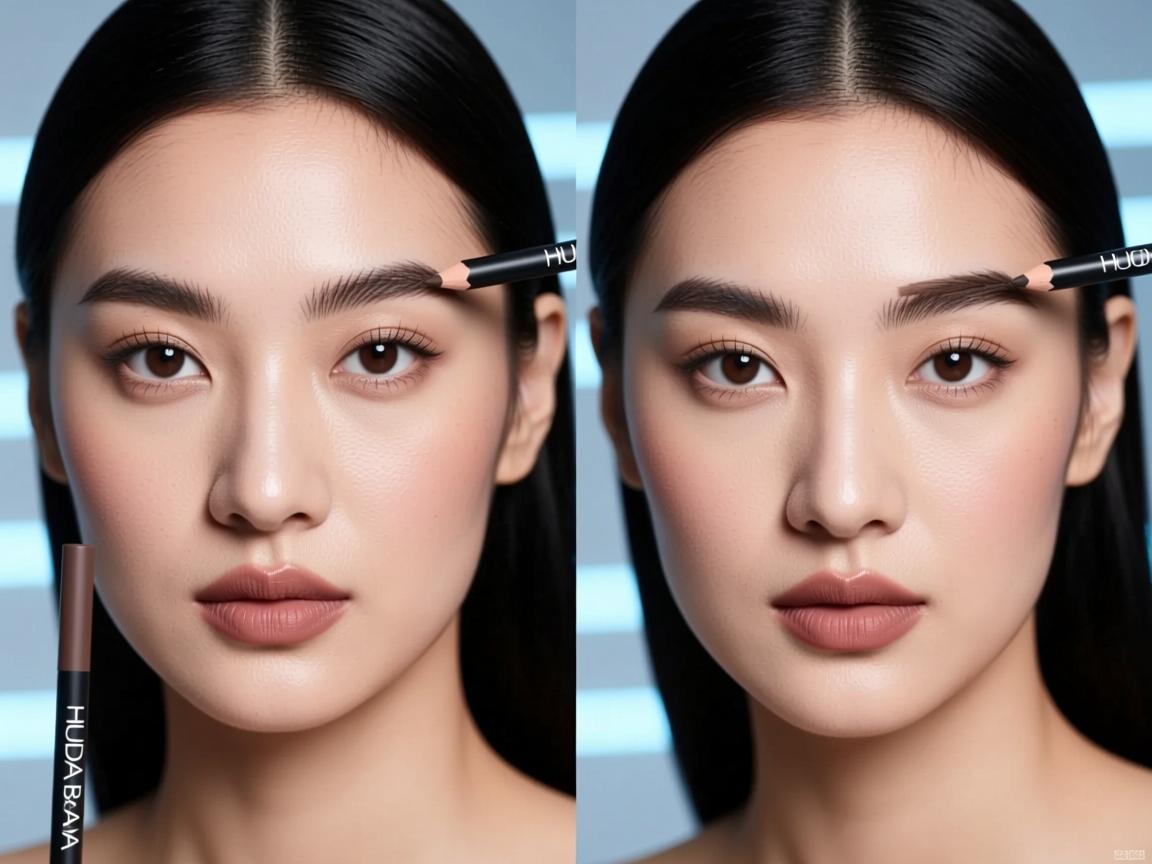 test Huda Beauty brow pencil before and after Huda Beauty brow pencil