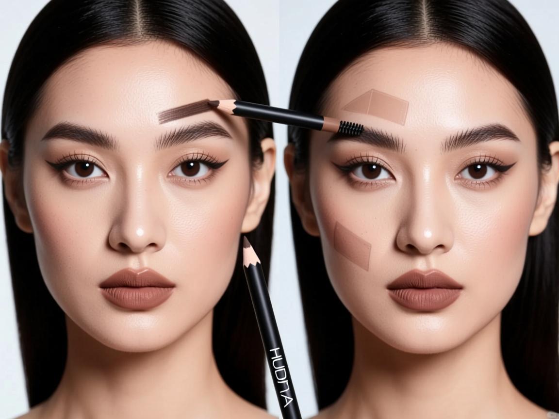 test Huda Beauty brow pencil before and after Huda Beauty brow pencil