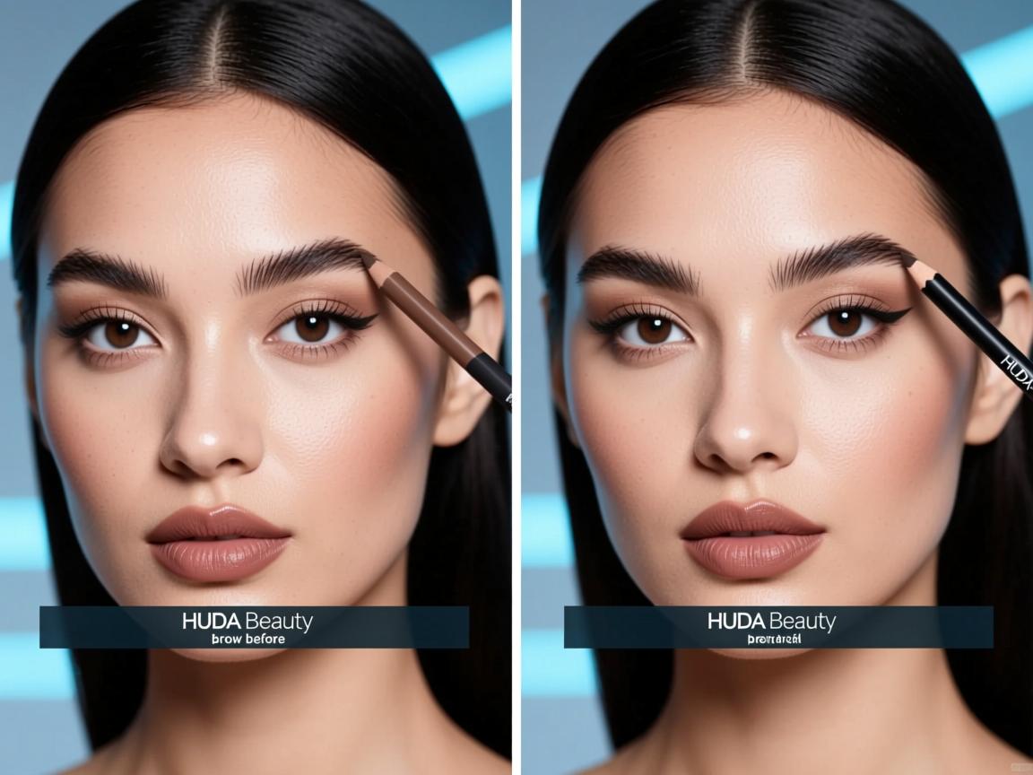 test Huda Beauty brow pencil before and after Huda Beauty brow pencil
